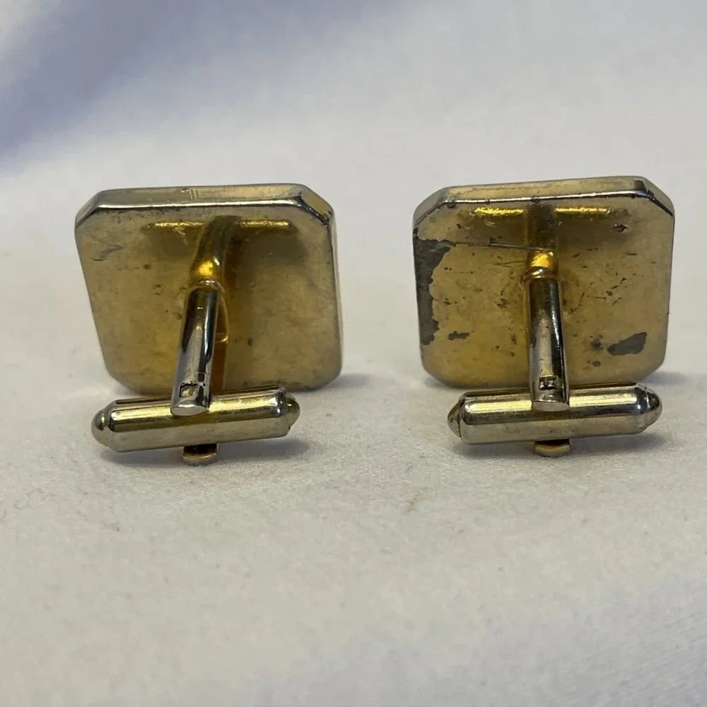 Silver/Gold-tone Rectangular Textured Lined Pattern 7/8 in Cufflinks Vintage